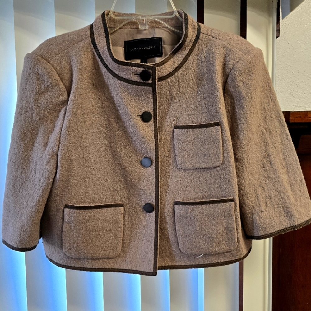 BCBG classic short coat in soft wool-blend fabric.